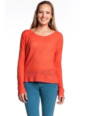360 Bella Sweater Mandarin Boatneck 100% Cashmere Orange Long Sleeves Boat Neck